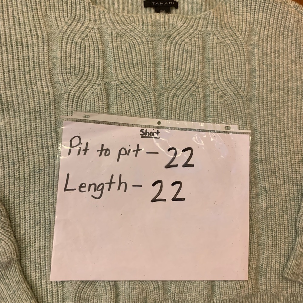 Tahari sweater women’s Large Sage Green boatneck thick casual cable knit - Picture 4 of 6